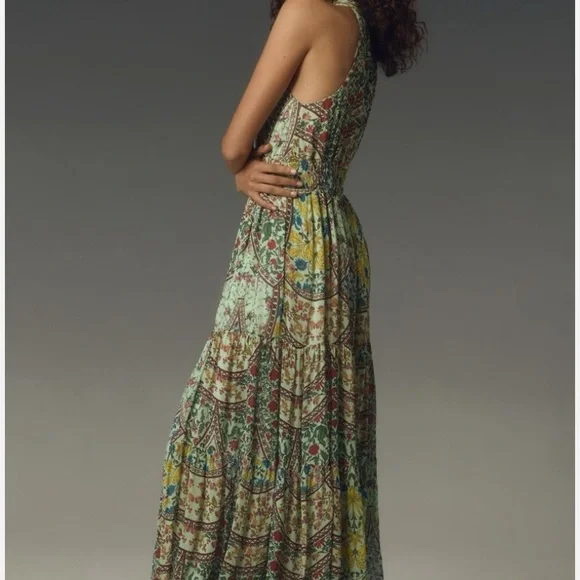 Anthropologie The Somerset Floral Print Boho Tiered Halter Maxi Dress Small - Picture 2 of 11